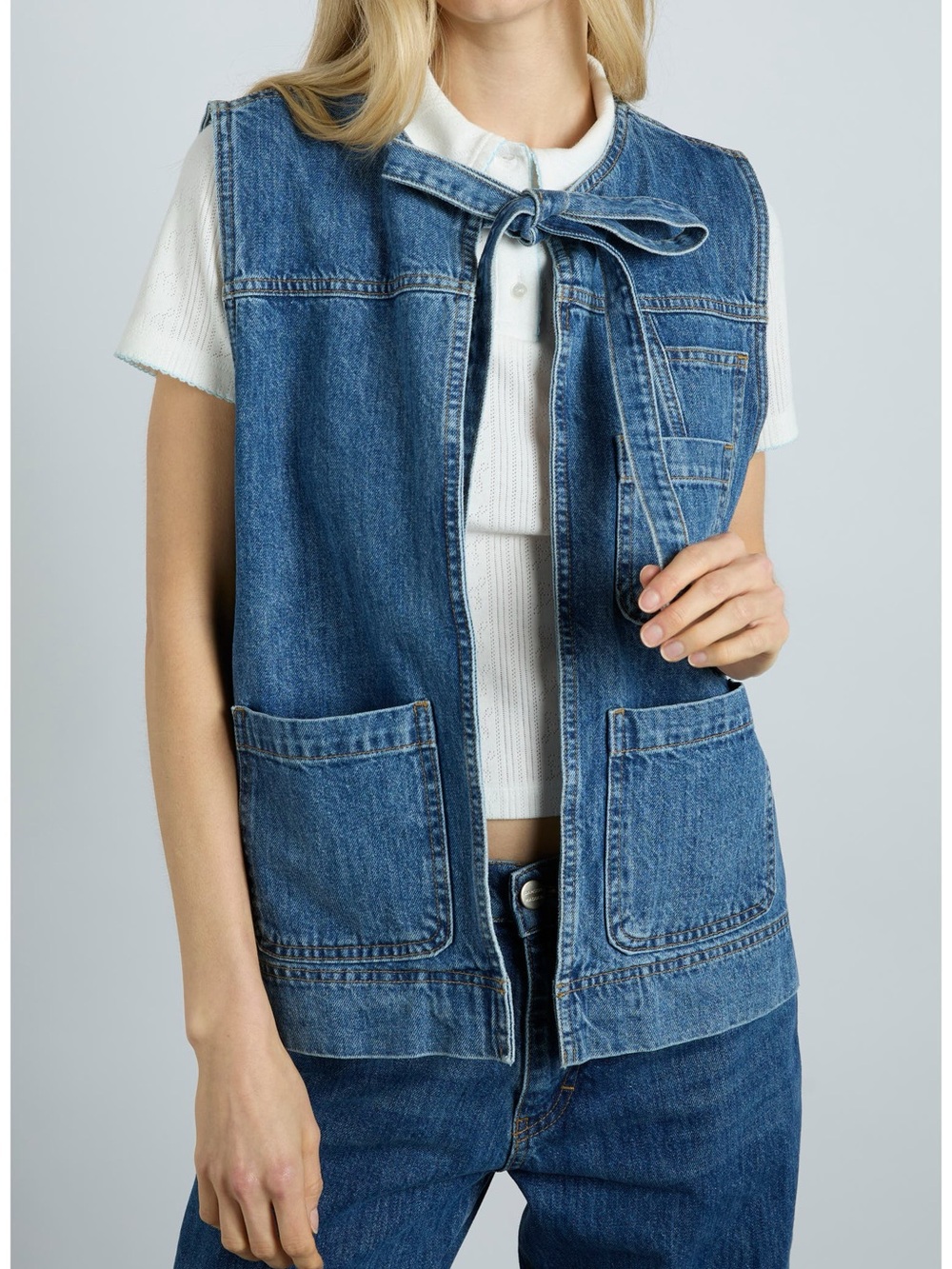 Damson Madder Milly Tie Front Denim Vest